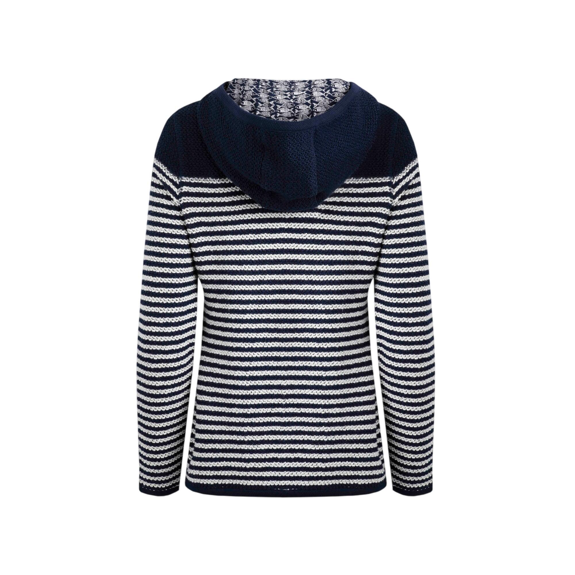 Felpa Con Cappuccio E Zip Intera A Strisce Ecologica Donna Weird Fish Bianca Blu 2/4