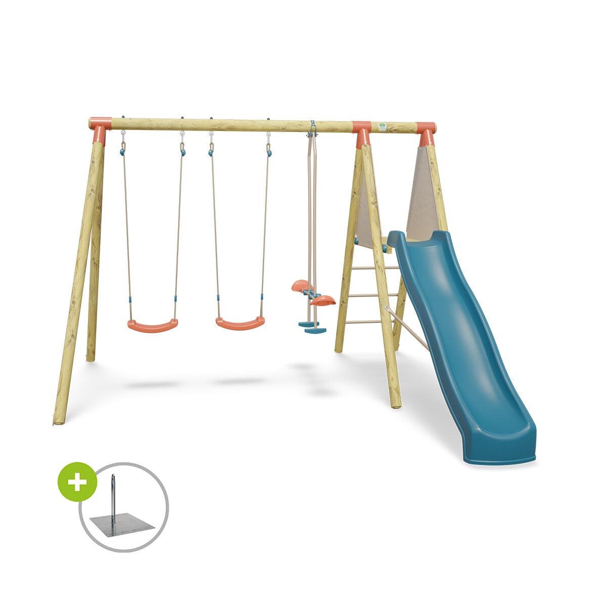 Station de jeux bois 2,30 m Topwood YAKI 2 - 6 enfants + Secur'In 1/7