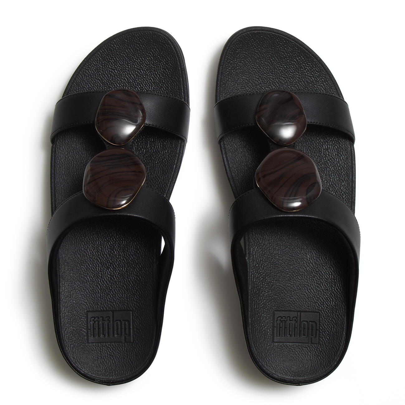FITFLOP FitFlop Fino Marbled-Stone H-Bar Slides  ZWART 42 5/7
