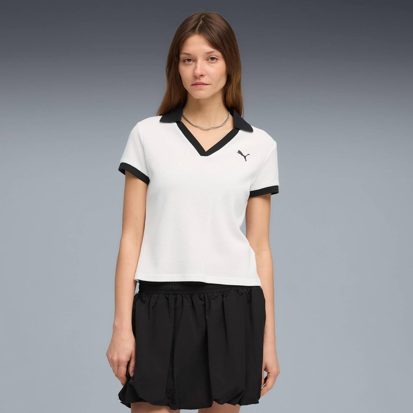T-Shirt Puma Wardrobe Ess Polo, Weiß, Damen 4/5