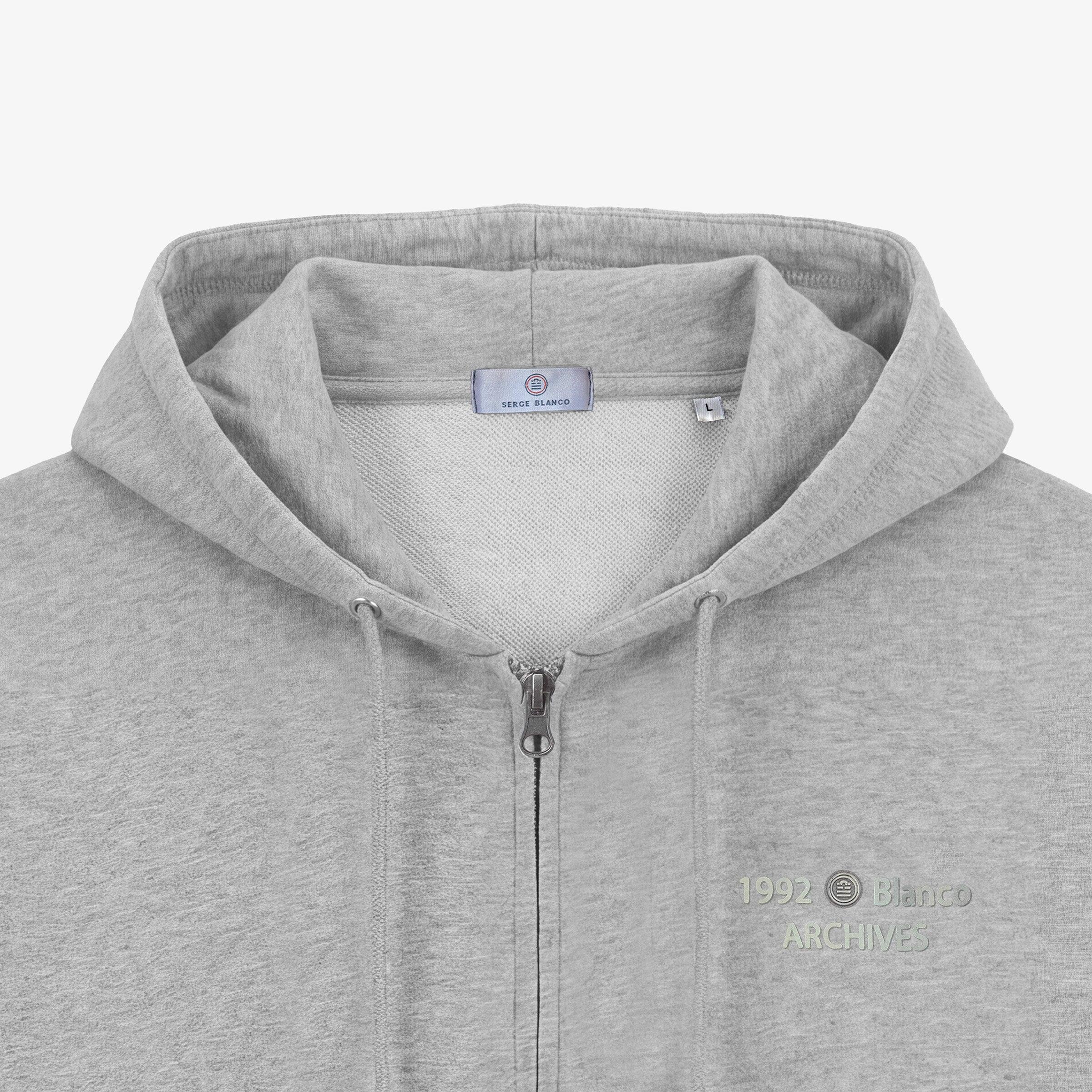 Sudadera con capucha y cremallera teñida en gris jaspeado 3/4