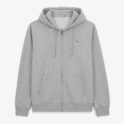 Hoodie met ritssluiting en old-effect in gemêleerd grijs katoen