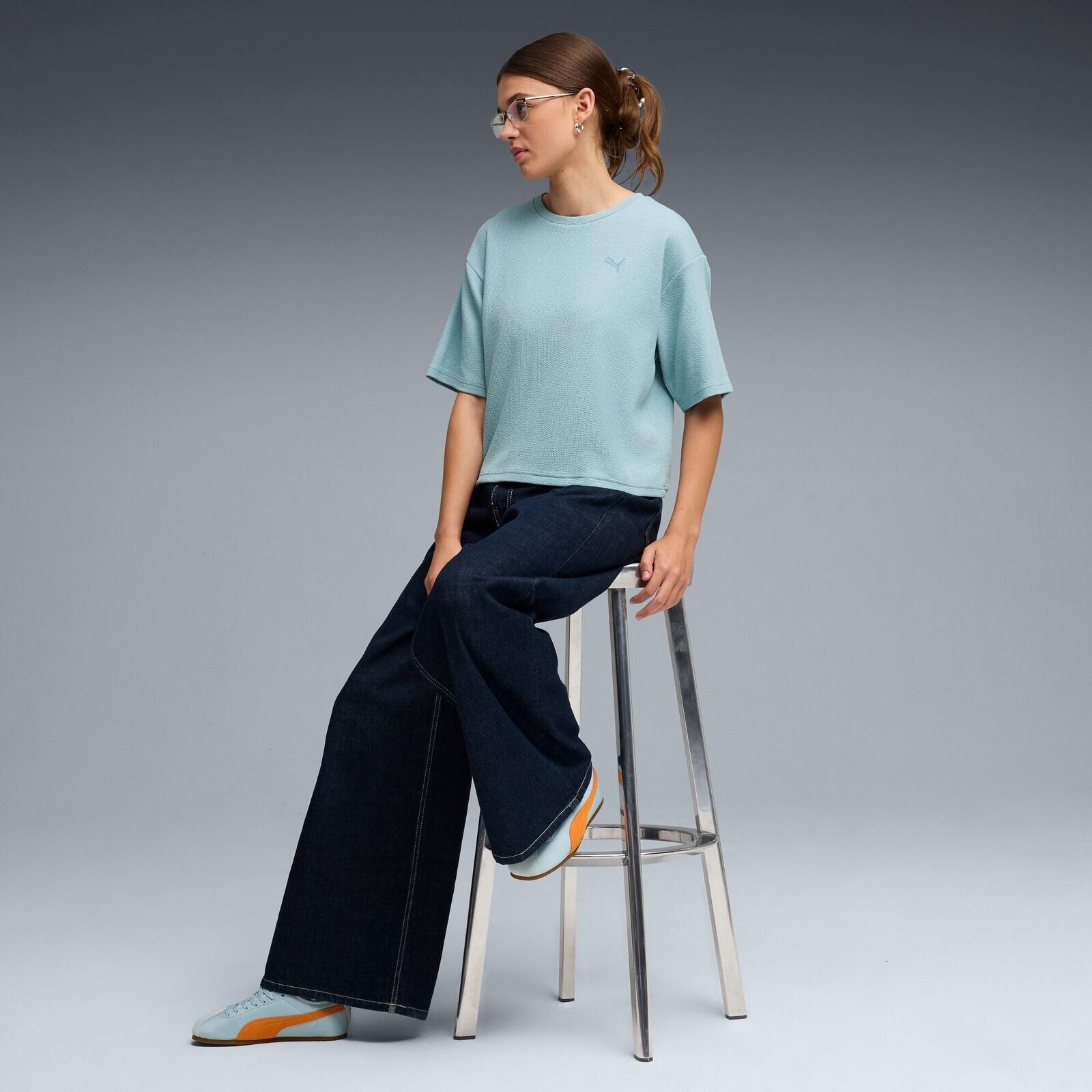 T-shirt Puma Ess Elevated Relaxed Tee, Bleu, Femmes 3/5