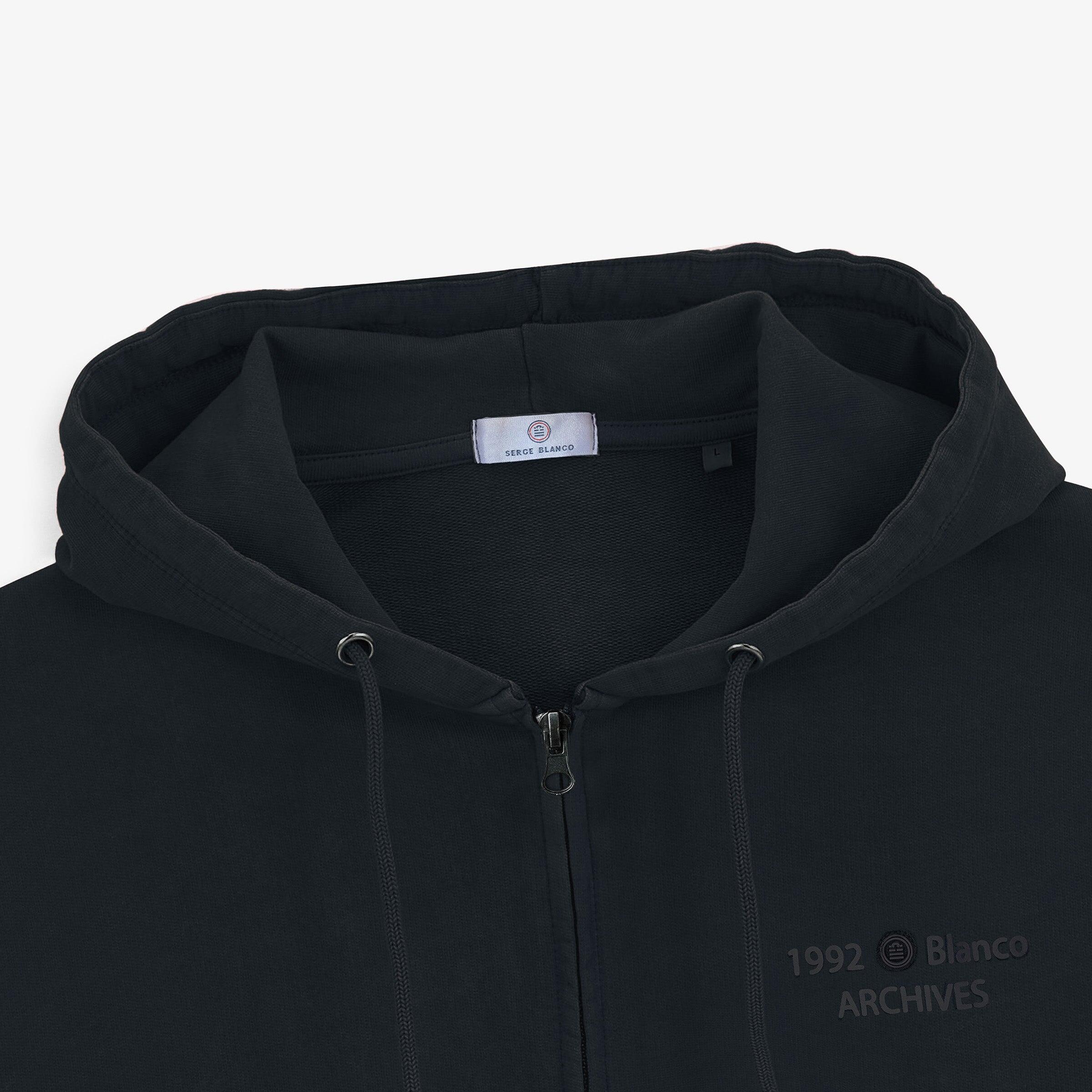 Felpa con cappuccio e zip effetto old in cotone blu navy 3/4