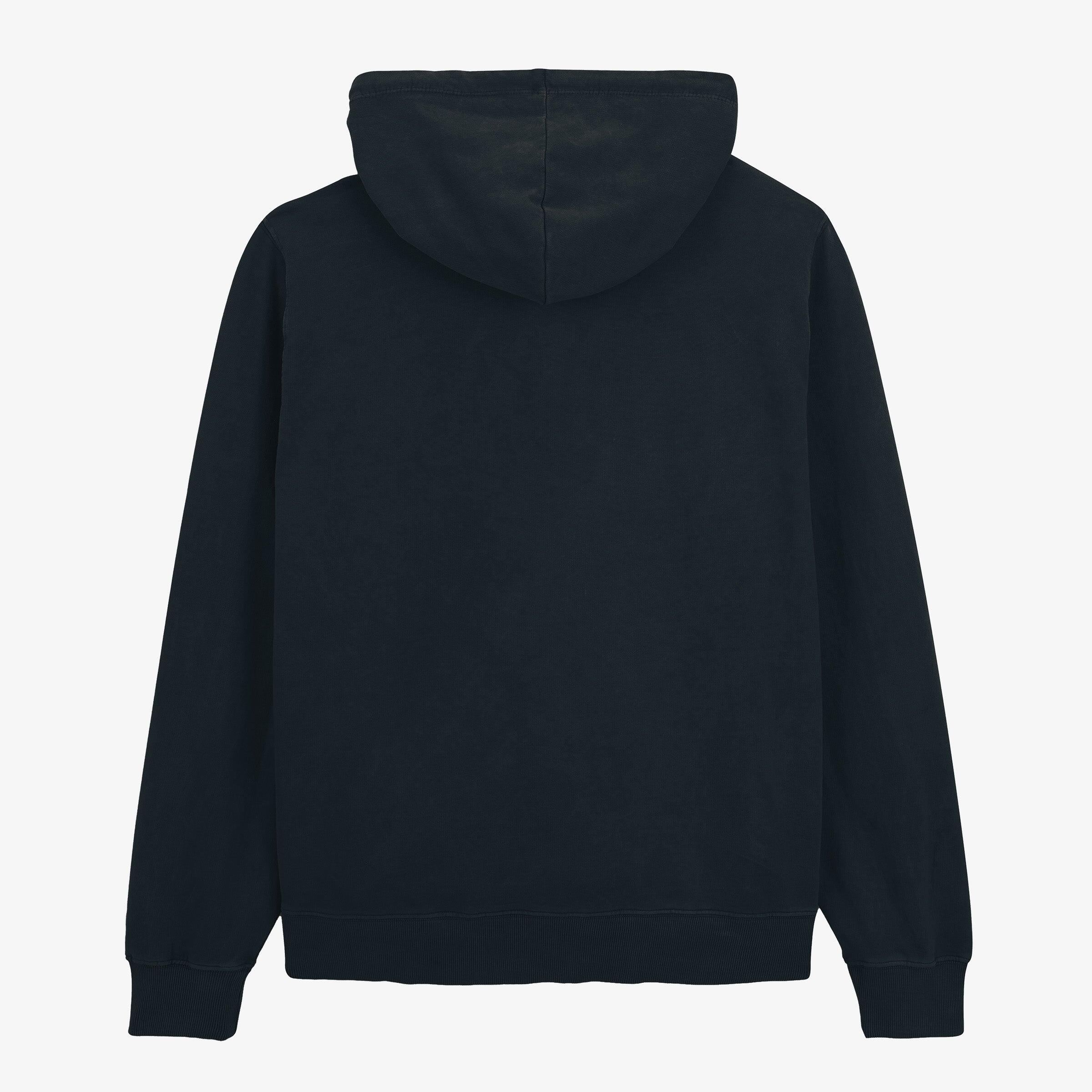 Felpa con cappuccio e zip effetto old in cotone blu navy 2/4