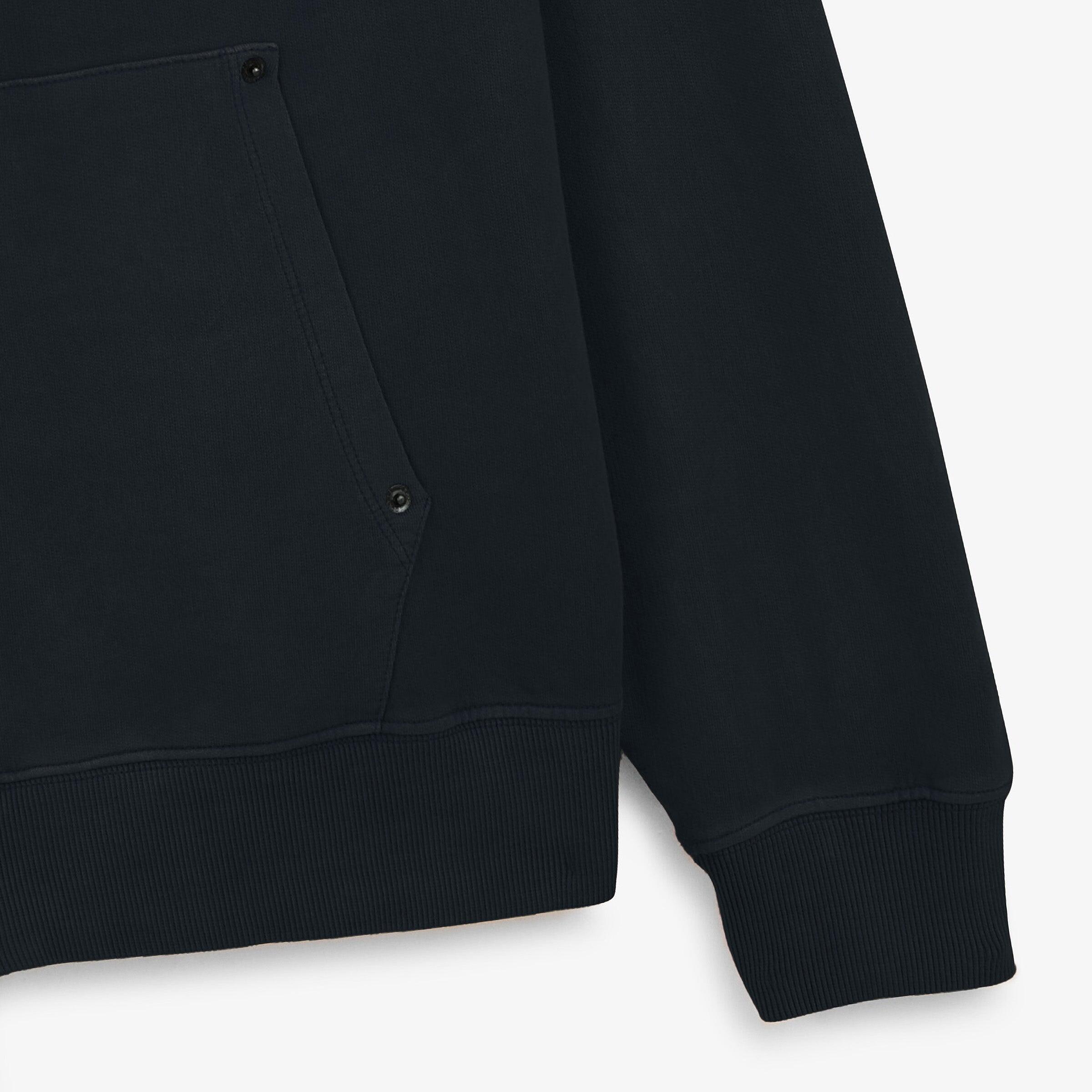 Felpa con cappuccio e zip effetto old in cotone blu navy 4/4