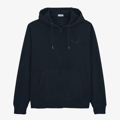 Felpa con cappuccio e zip effetto old in cotone blu navy