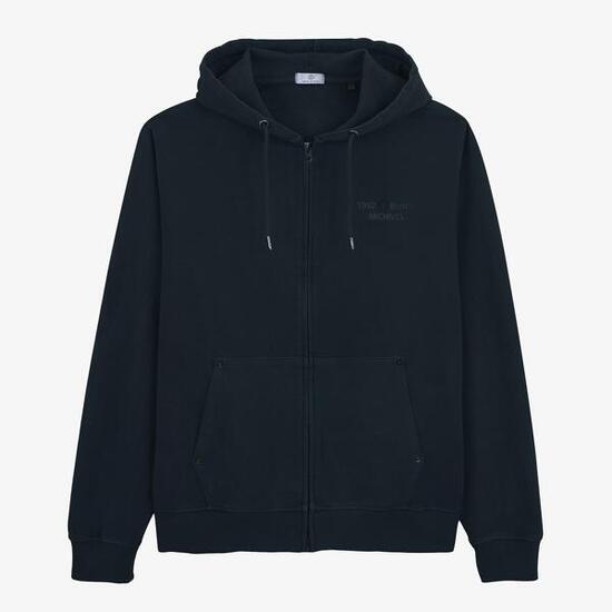 Felpa con cappuccio e zip effetto old in cotone blu navy