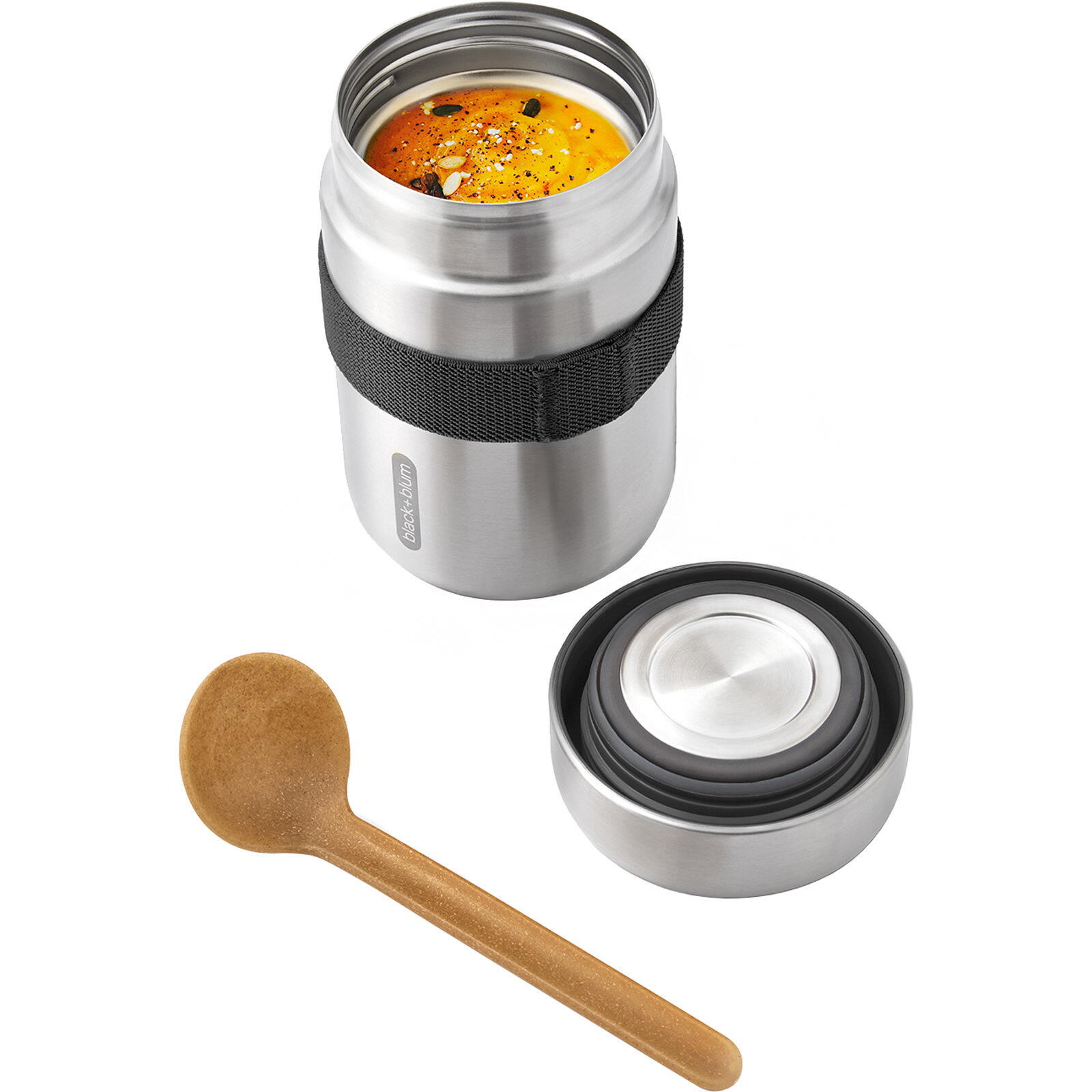 FOOD FLASK ISOTHERME-NOIR-400ML-ANTI-FUITE-6H CHAUD  8H FROID-AVEC CUILLÈRE 3/6