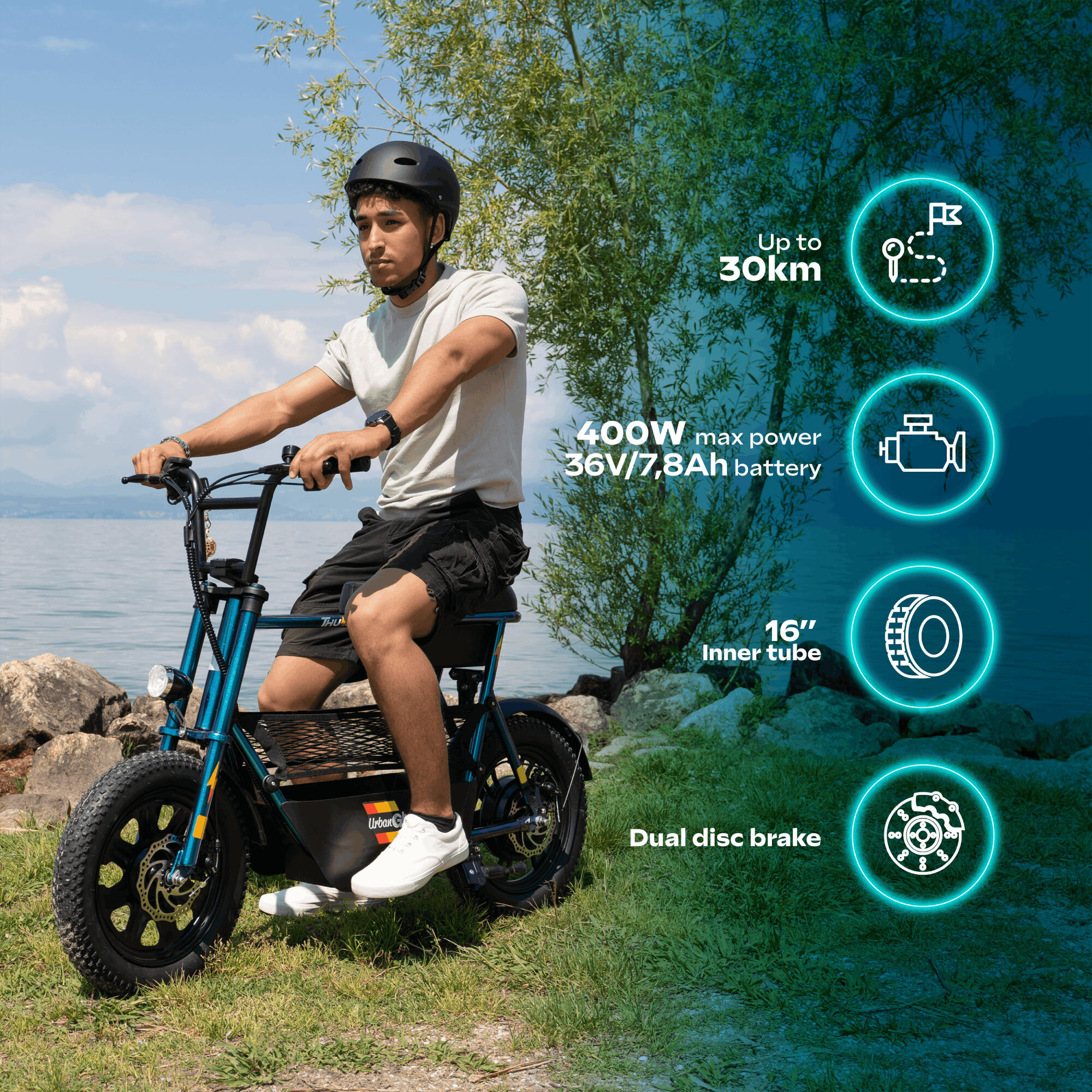 Bicicleta elétrica de equilíbrio URBANGLIDE THUNDER 160  25 km/h, autonomia de 3 2/7