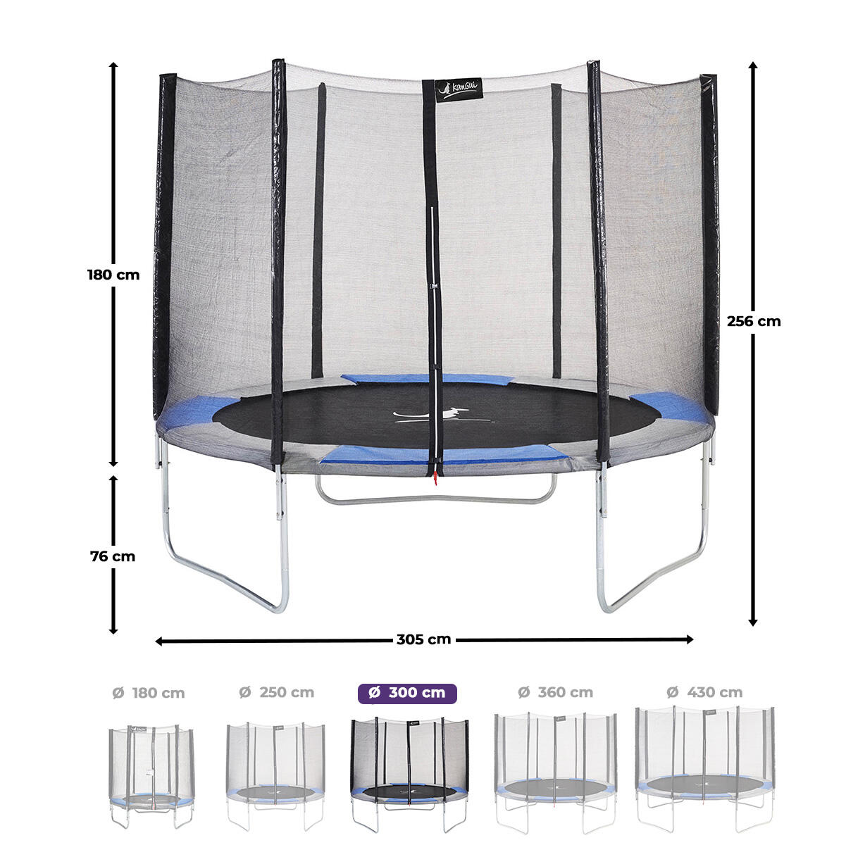 Trampoline RALLI Ø 305 filet sécurité jardin bleu gris – Garantie 5 ans 3/7