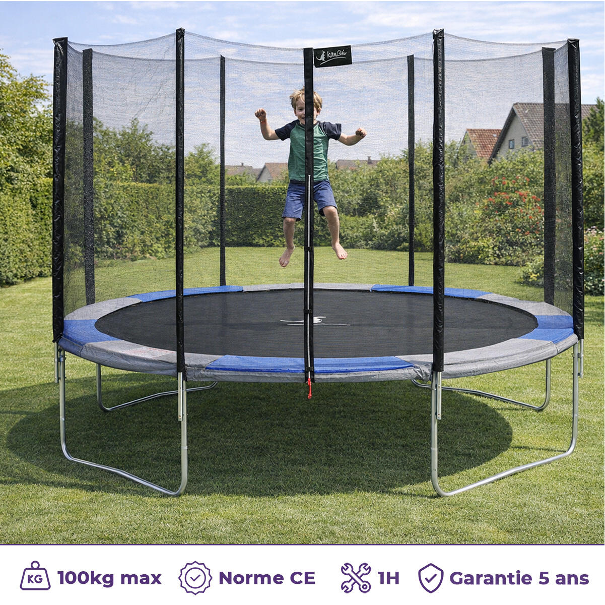 Trampoline RALLI Ø 430 filet sécurité jardin bleu gris – Garantie 5 ans 2/7