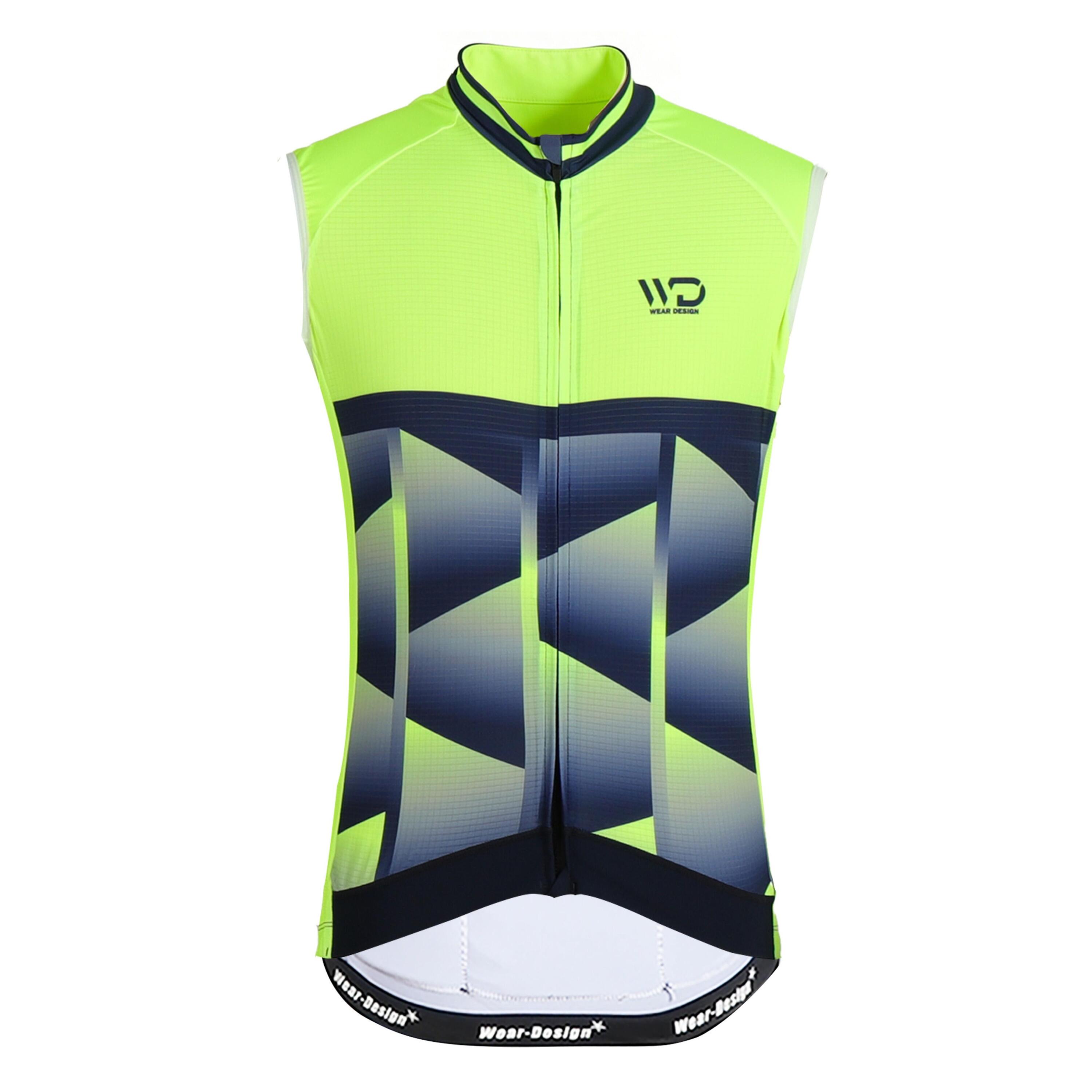 Mouwloos herenfietsshirt CUBIC geel/blauw 1/4