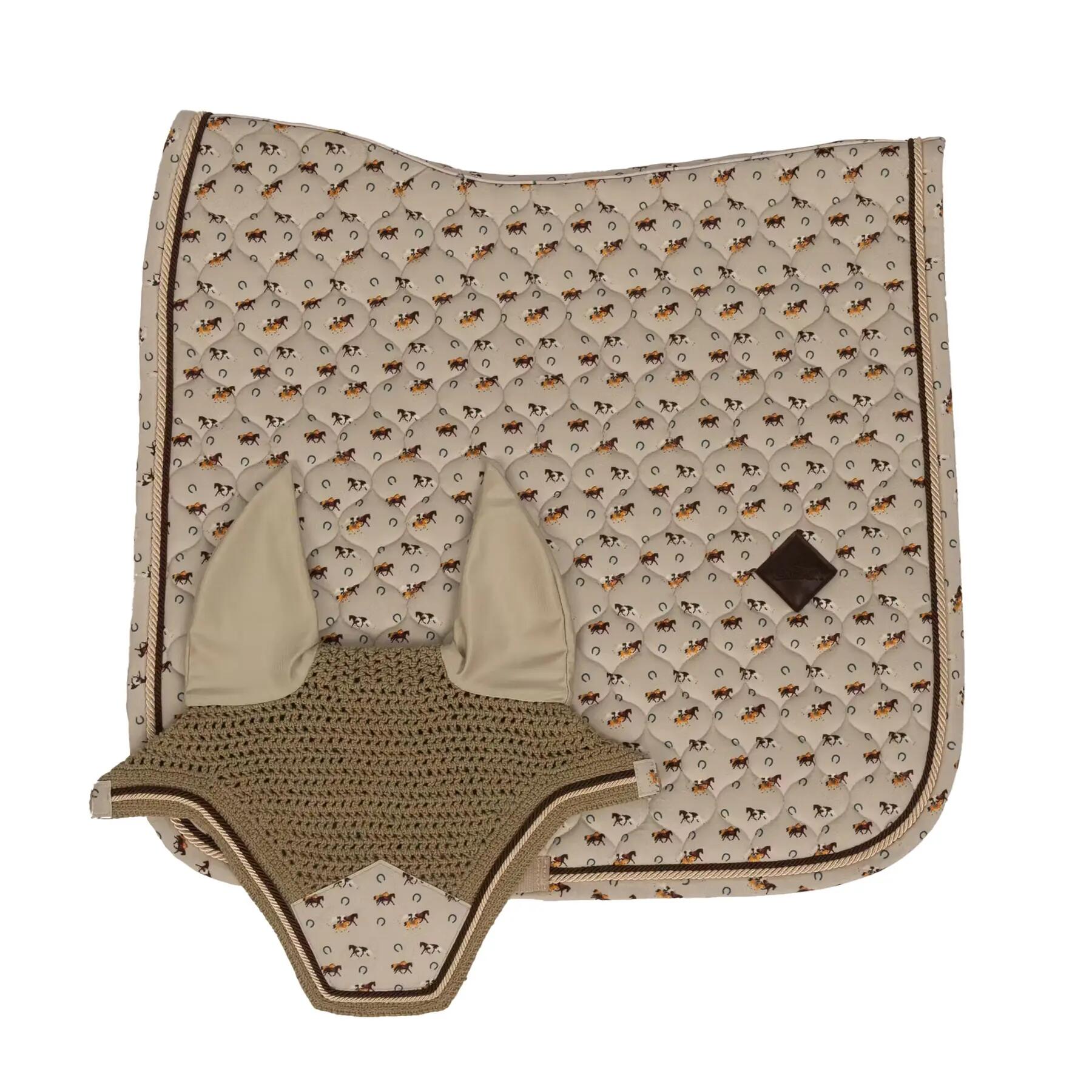 Tapis de selle velours printing cheval beige jumping 2/5