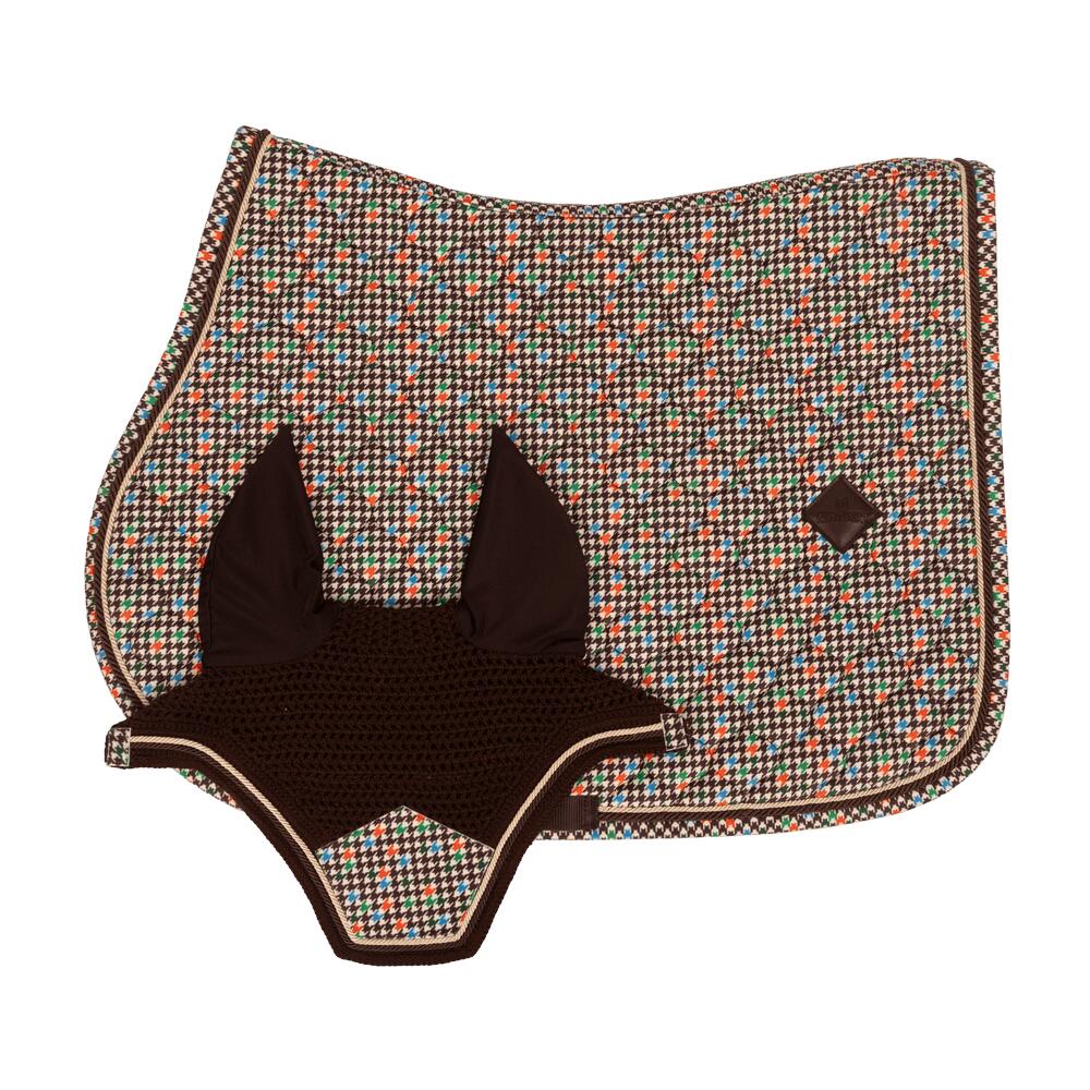 Saddle Pad velvet pied de poule brown colorfull dressage