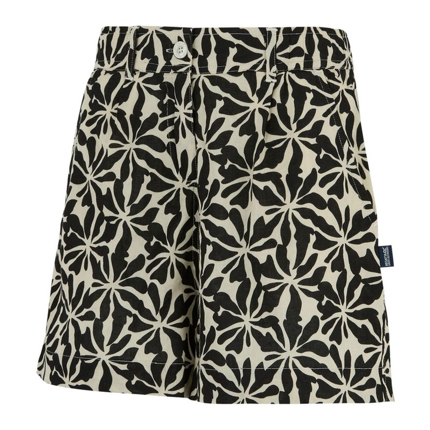Short À Taille Élastiquée Motif/style Floral SABELLE Femme (Beige / Noir Floral) 3/4