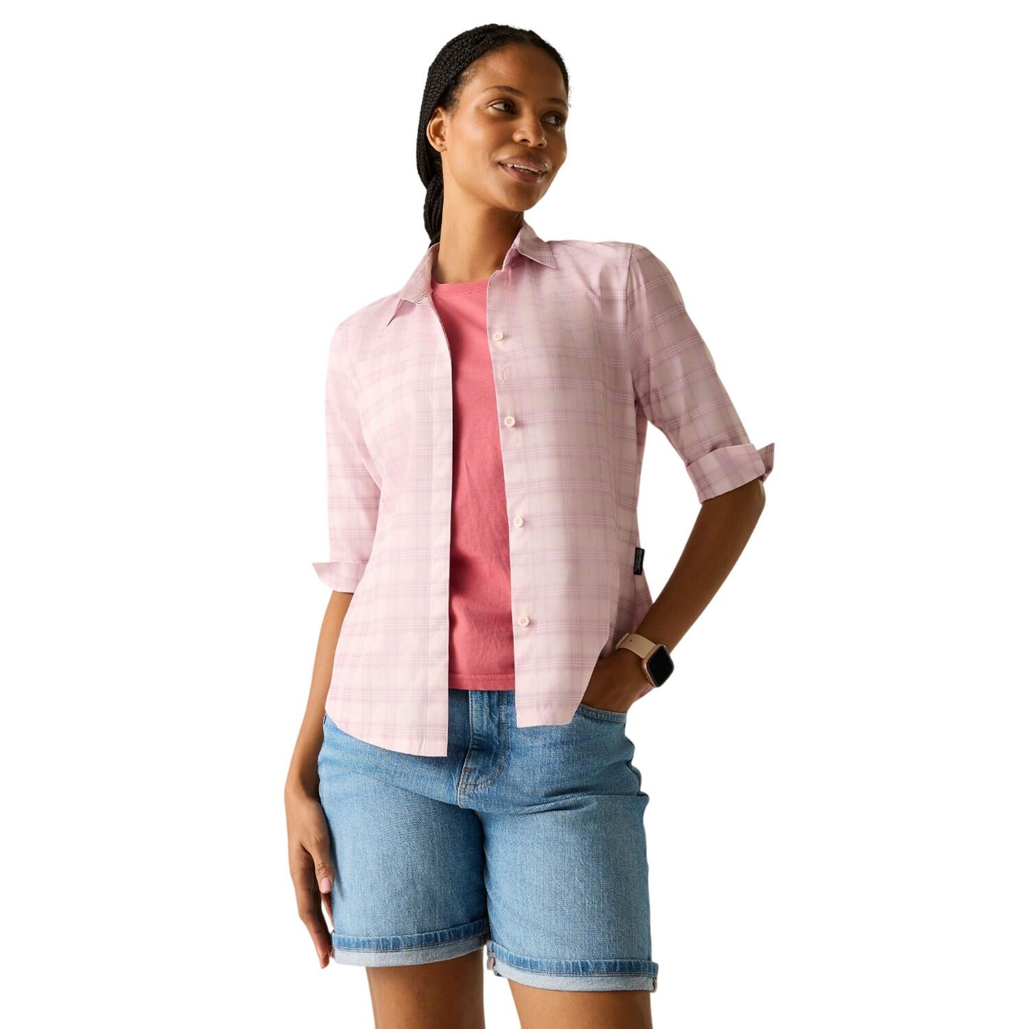 Chemisier Manches ¾ Motif/style À Carreaux KERALIN Femme (Rose Pâle À Carreaux) 4/5