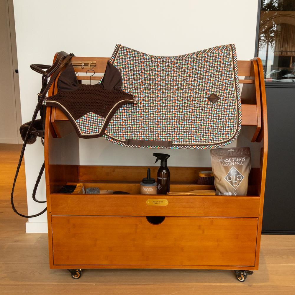 Schabracke samt pferd pied-de-poule braun colorfull jumping 3/5