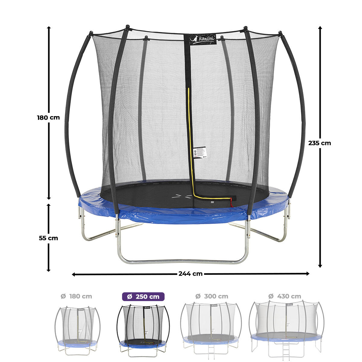Trampoline FPR Ø 250 filet intérieur bleu jardin sécurisé 3/7