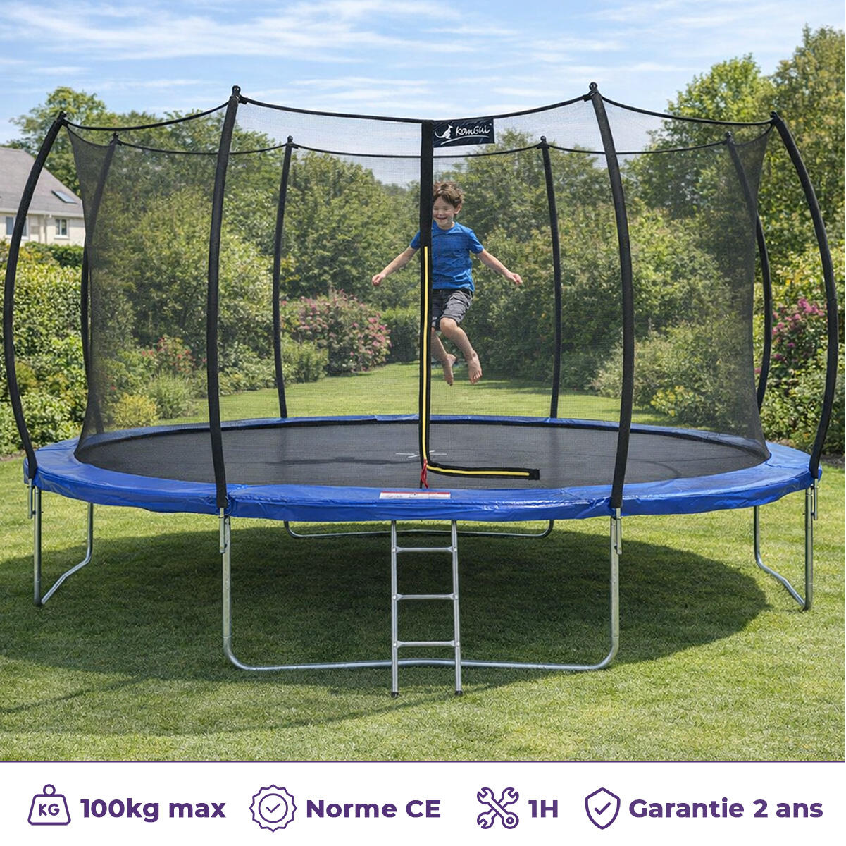 Trampoline FPR Ø 430 filet intérieur échelle bleu jardin sécurisé 2/7