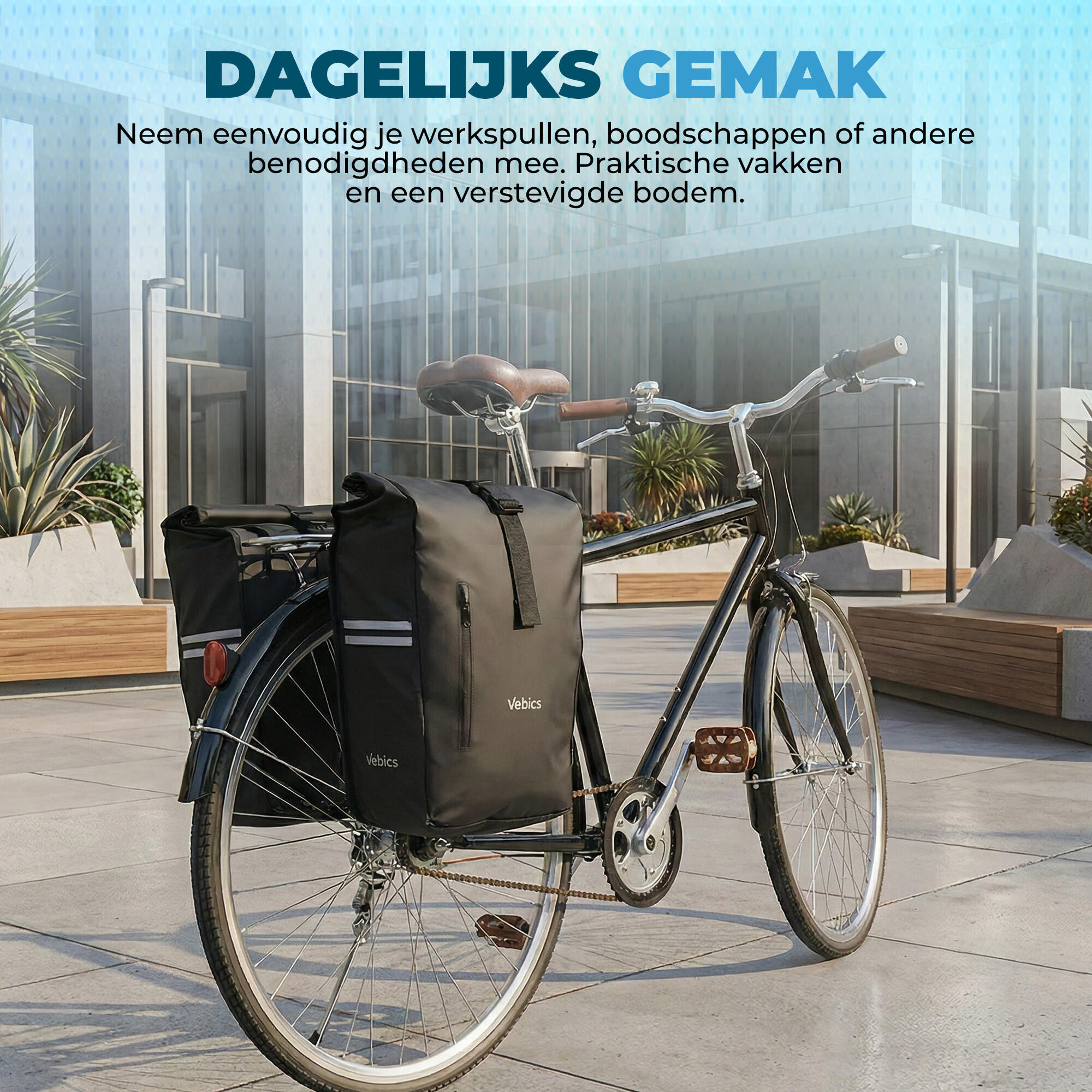 Vebics Dubbele Fietstas - 48L - 100% Waterdicht - Zwart 2/6