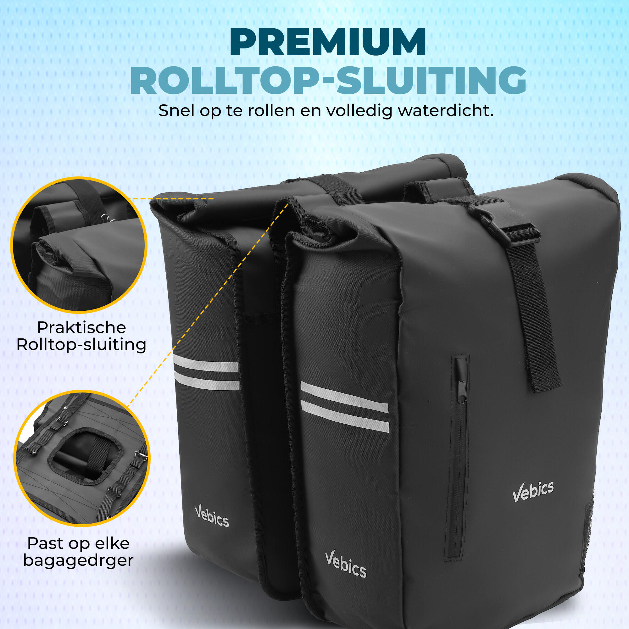 Vebics Dubbele Fietstas - 48L - 100% Waterdicht - Zwart 4/6