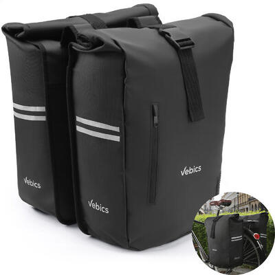 Vebics dubbele fietstas - 48l - 100% waterdicht - zwart