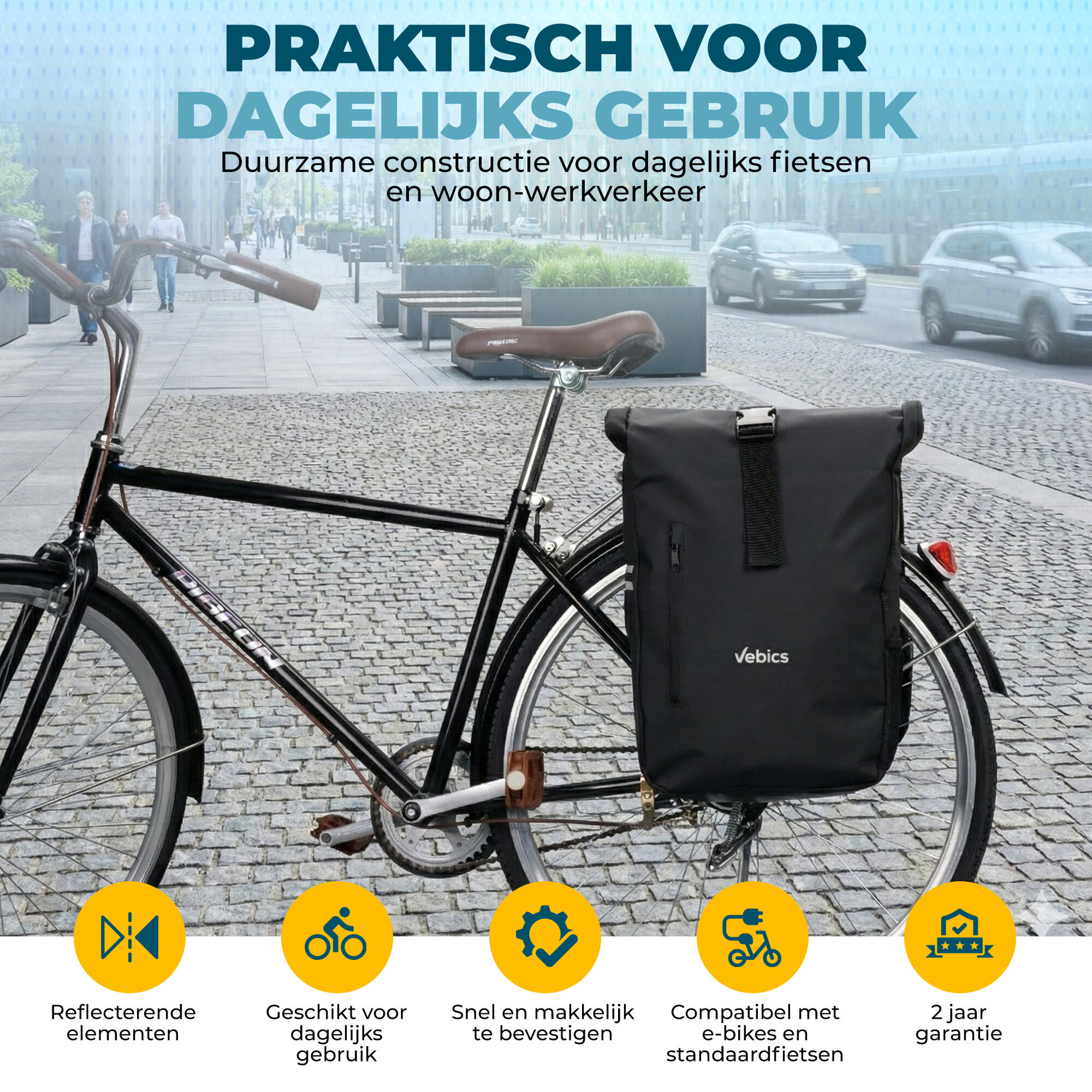 Vebics Dubbele Fietstas - 48L - 100% Waterdicht - Zwart 5/6