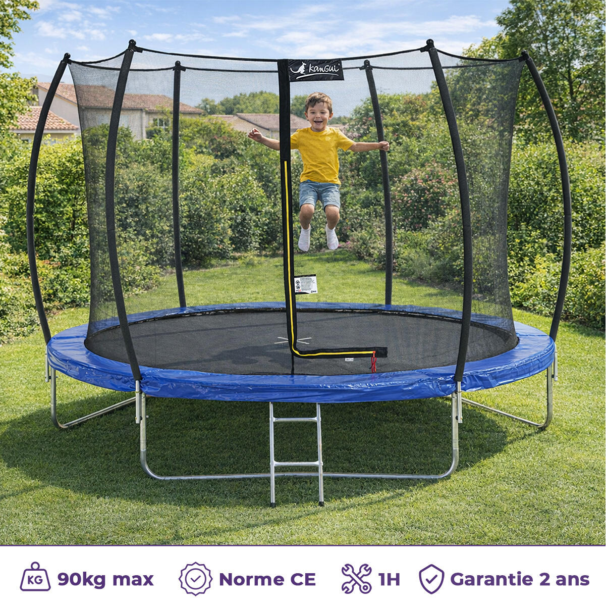 Trampoline FPR Ø 305 filet intérieur échelle bleu jardin sécurisé 2/7