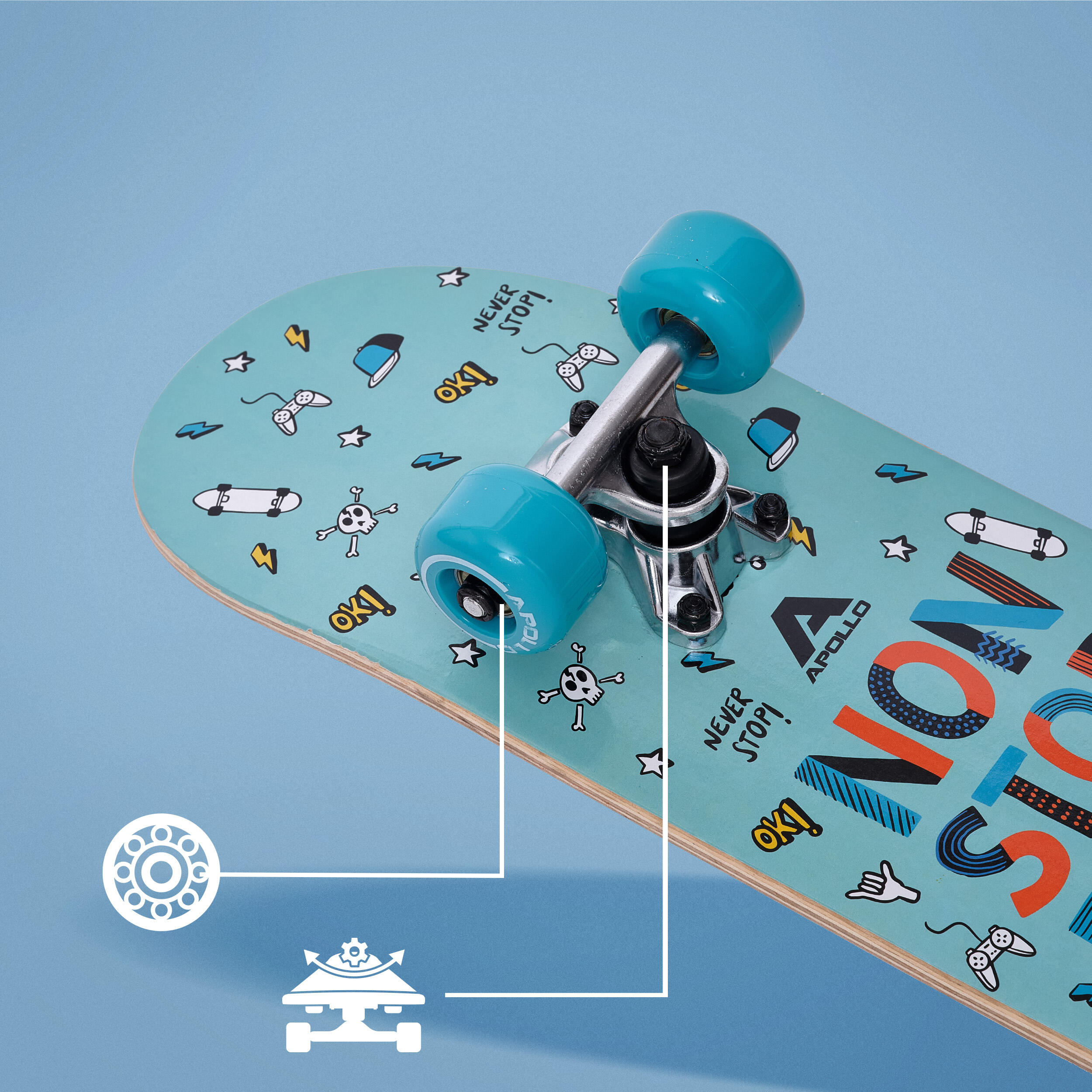 Skateboard infantil Apollo 61cm - tabla completa para principiantes 3/7