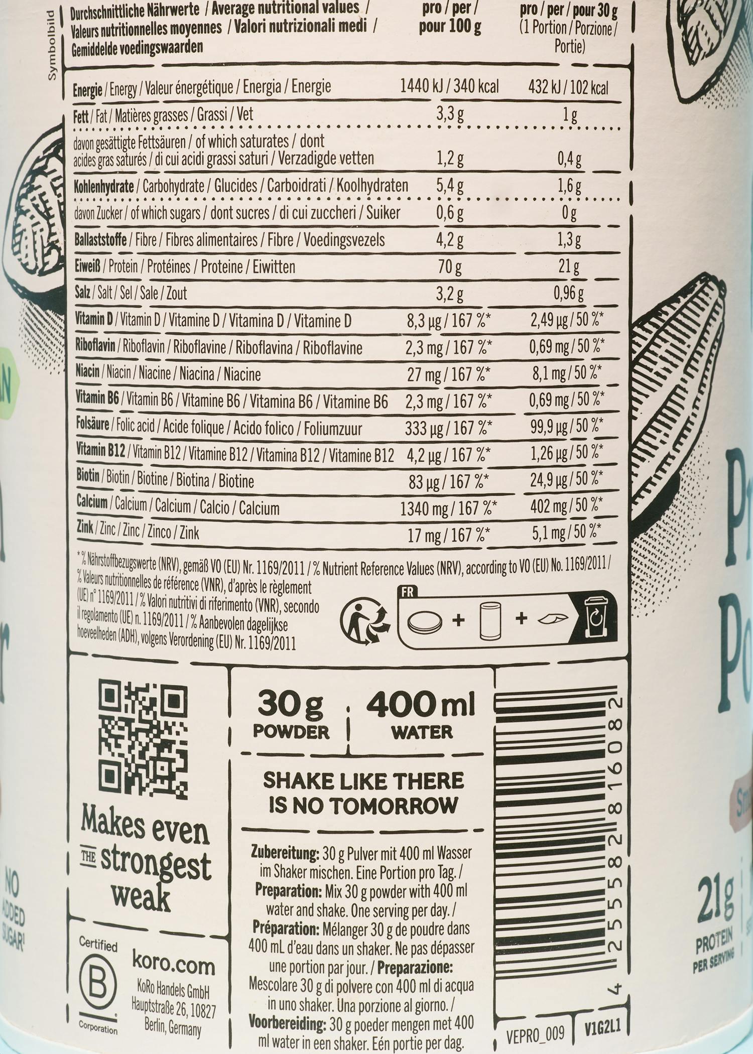 Protéines en poudre vegan saveur chocolat 300 g 6/6