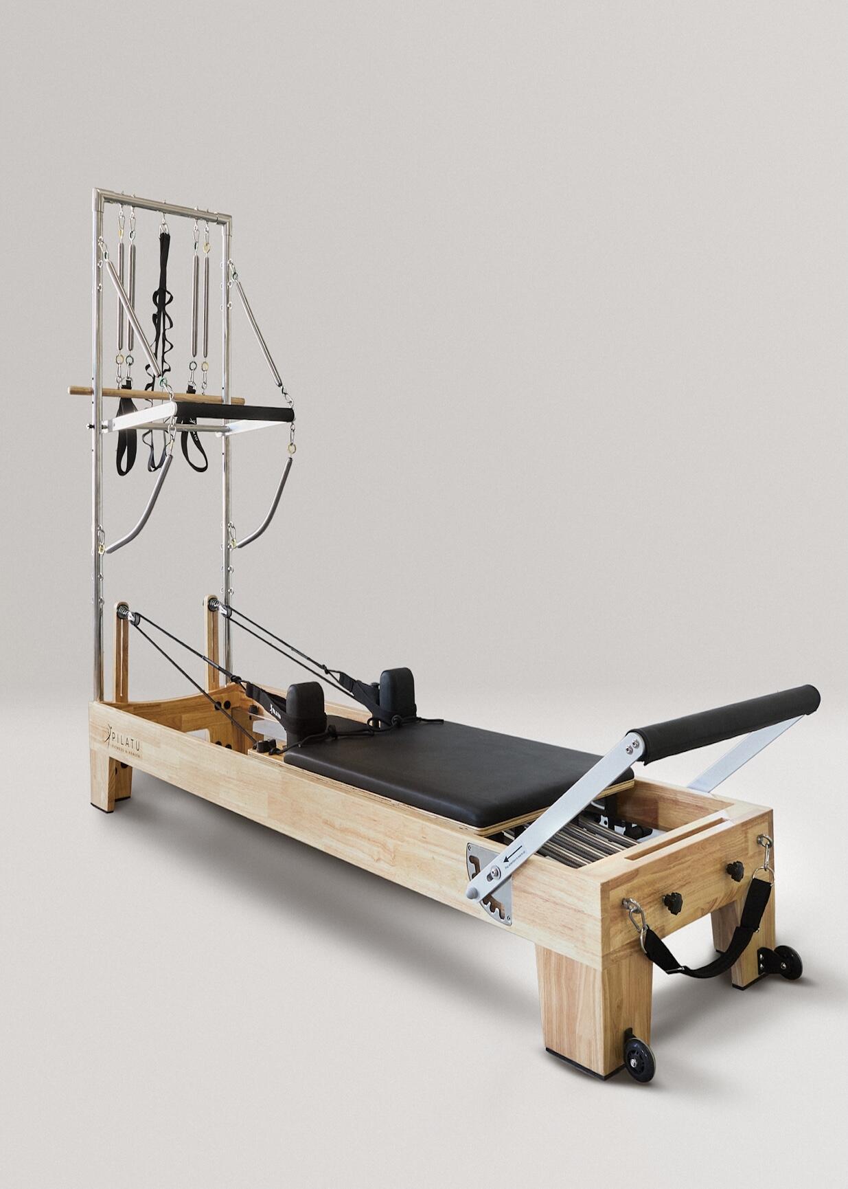 Reformer com Torre em madeira de carvalho e preto Pilates Pilatu F&H 2/3