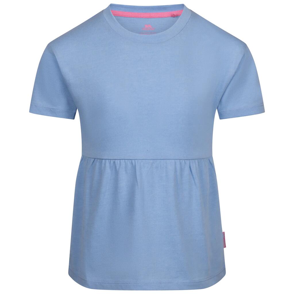 Soft round-neck top with gathered yoke.