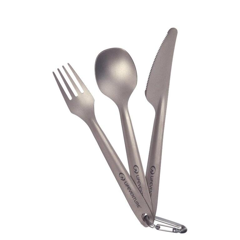 Besteck Lifeventure Superlight Titanlegierung 55 g Matt Silver mit Karabiner 3/3
