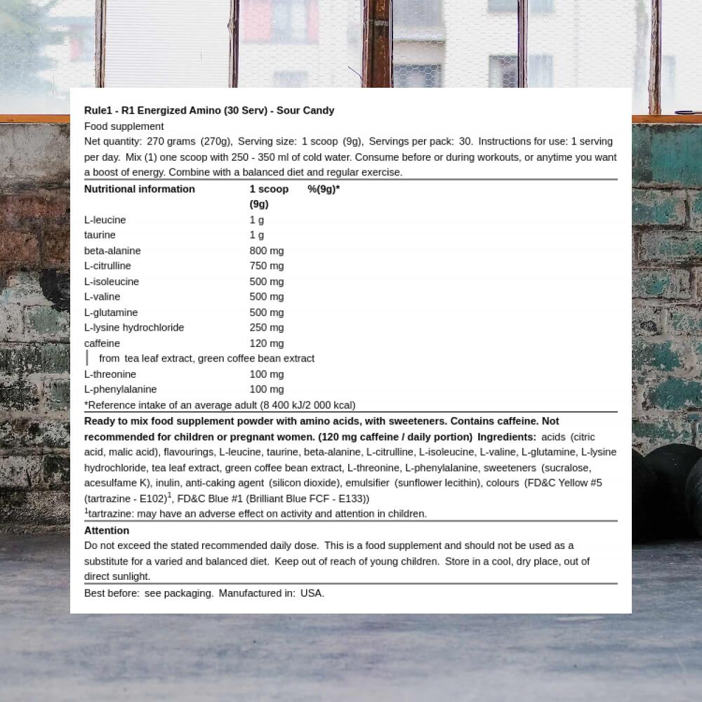 Rule1 R1 Energized Amino (30 Serv) Sour Candy - Acides aminés 3/3