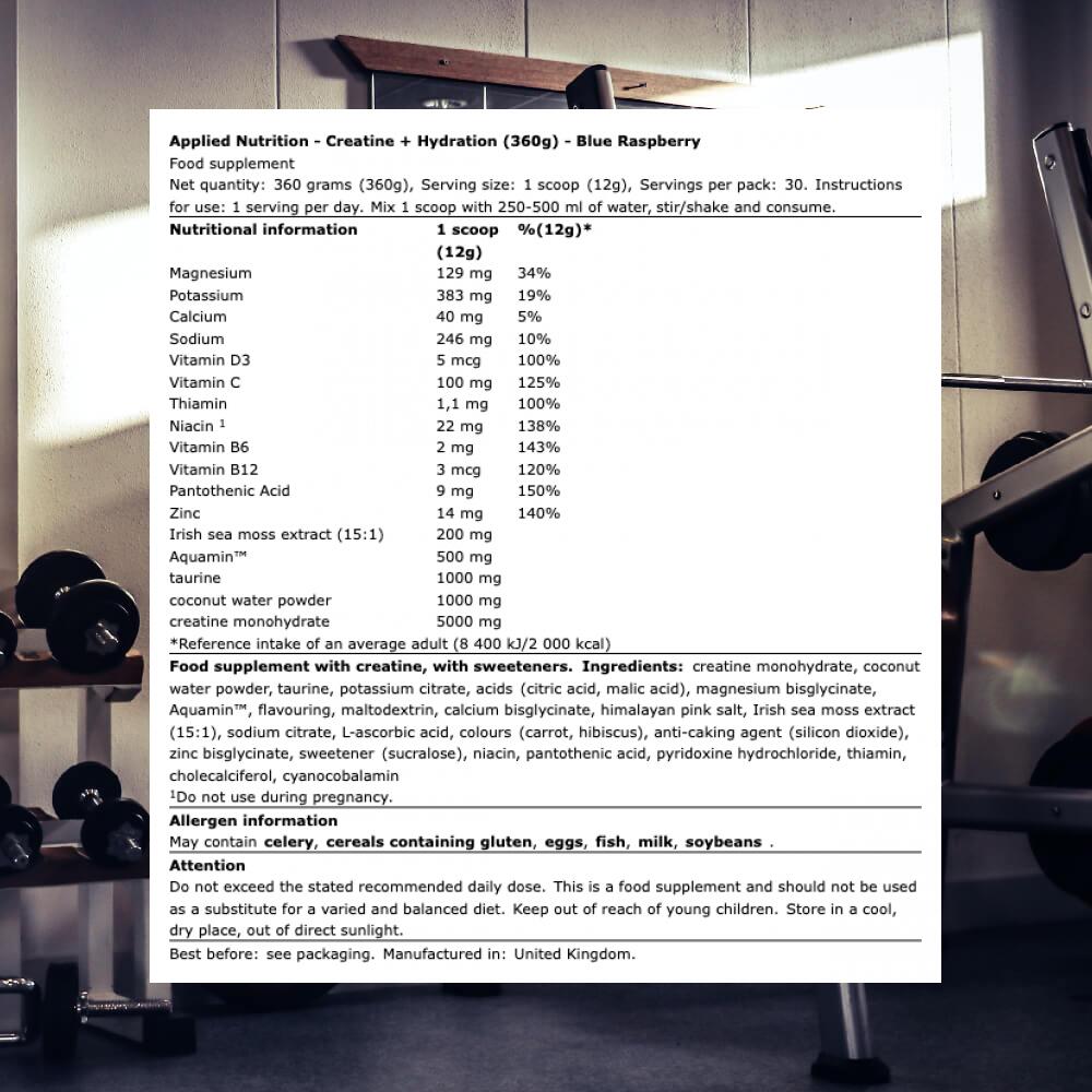 Applied Nutrition Creatine + Hydration (360g) Blue Raspberry - Créatine 3/3