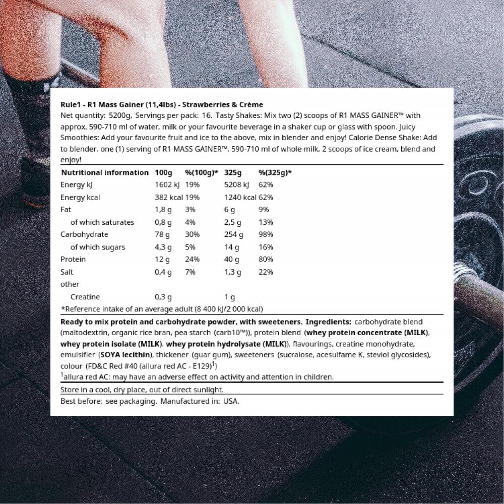 Rule1 R1 Mass Gainer (11,4lbs) Strawberries & Crème - Prise de poids 3/3