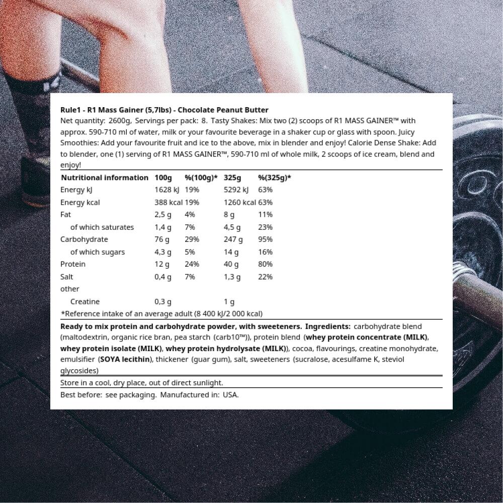 Rule1 R1 Mass Gainer (5,7lbs) Chocolate Peanut Butter - Gewichtstoename 3/3