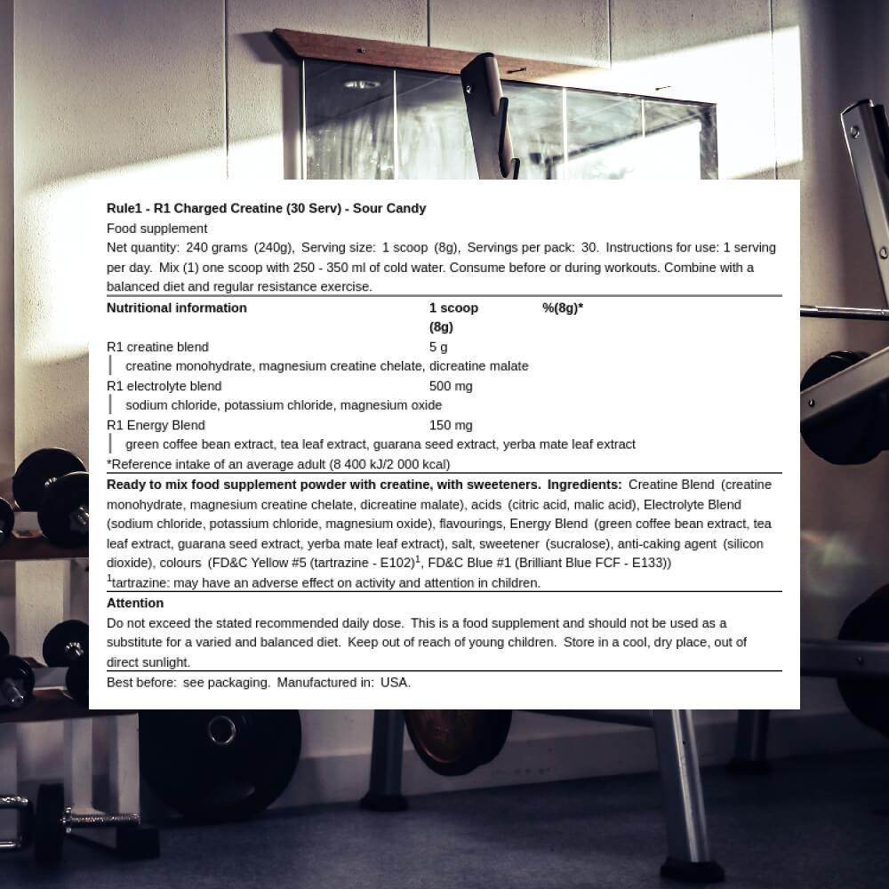 Rule1 R1 Charged Creatine (30 Serv) Sour Candy - Créatine - Mélange de créatine 3/3