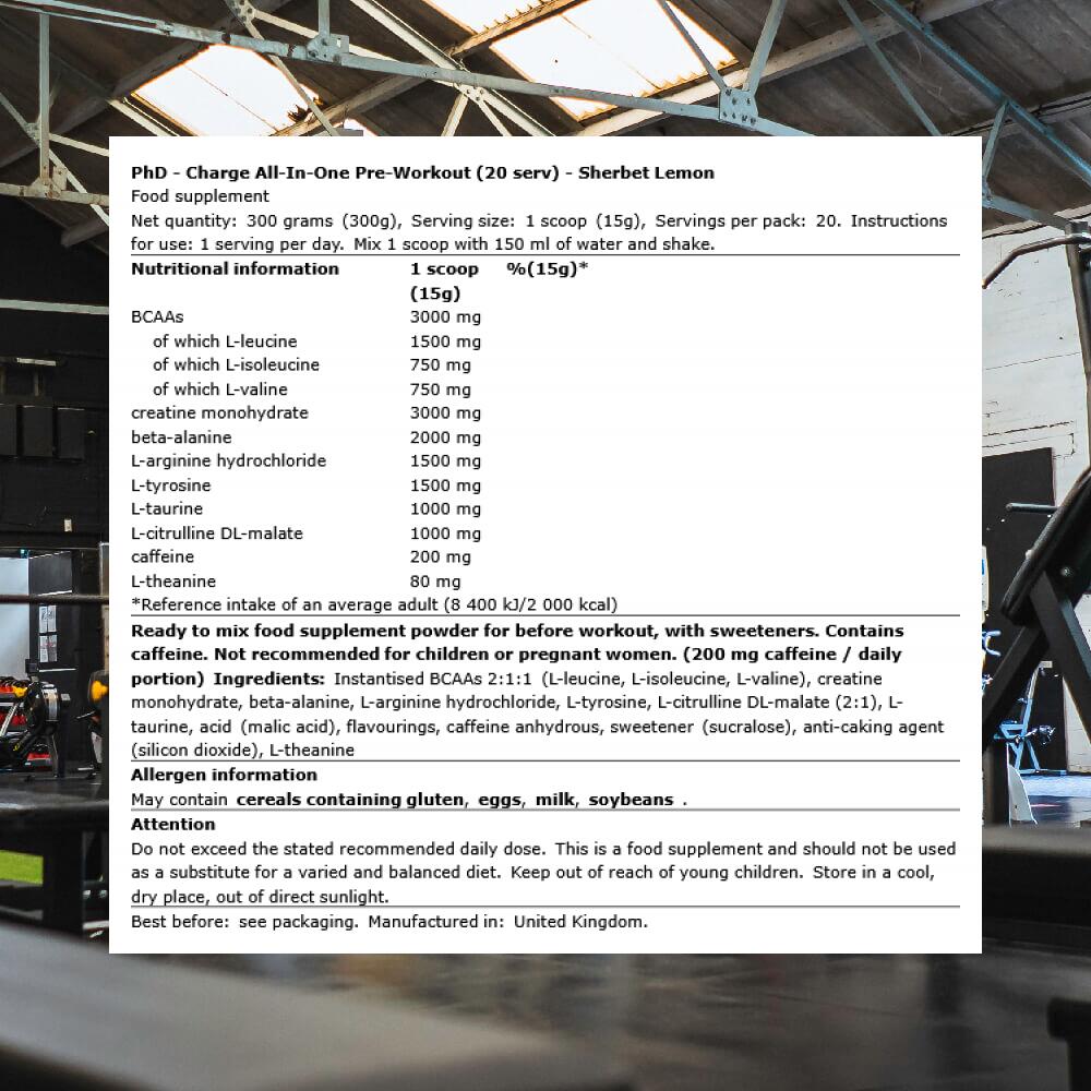 Pre-workout Charge 300g PHD Nutrition 3/3