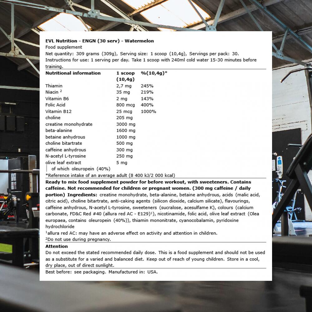 EVL Nutrition ENGN (30 serv) Watermelon - Pre-Workout - Pre-Workout Booster 3/3