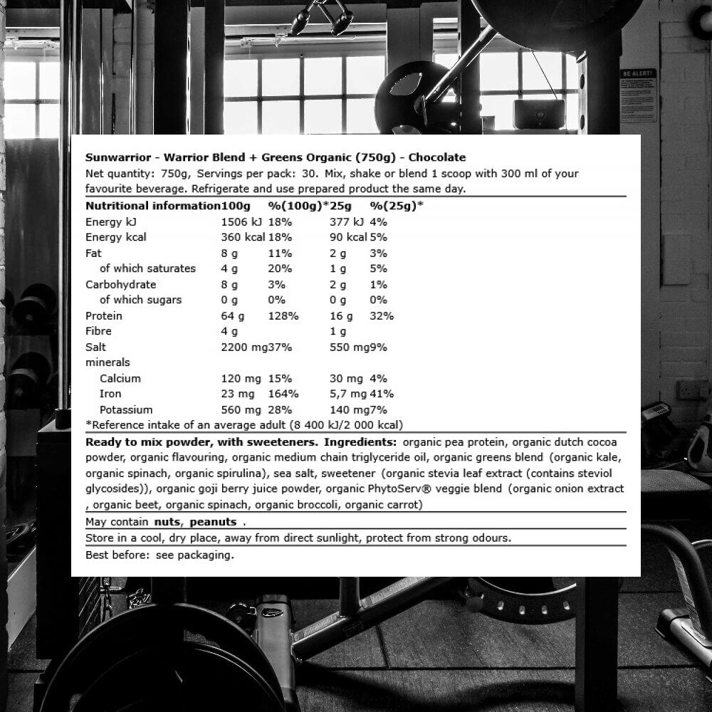 Sunwarrior Warrior Blend + Greens Organic (750g) Chocolate - Protéines 3/4