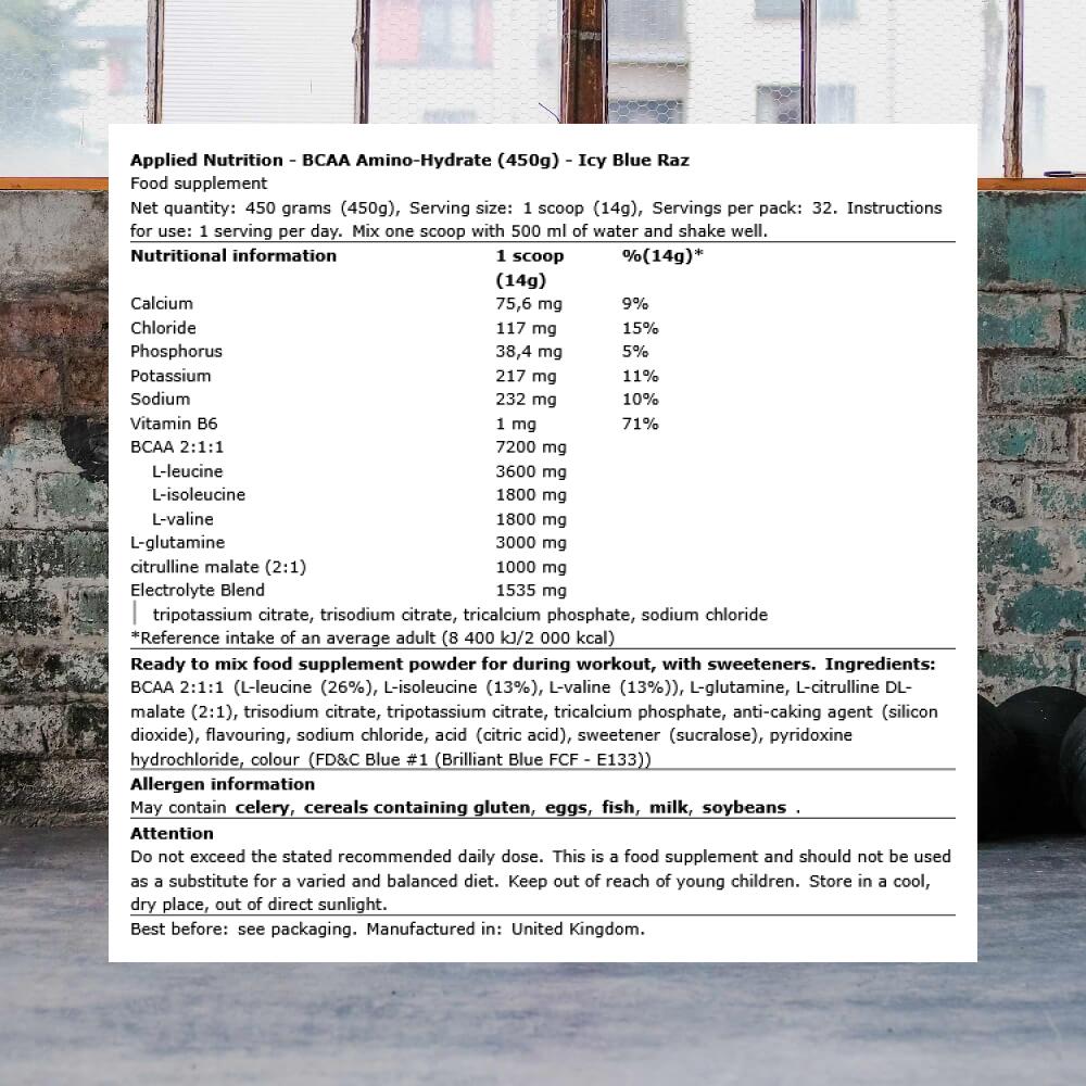 Applied Nutrition BCAA Amino-Hydrate (450g) Icy Blue Raz - Aminosäuren - BCAA 3/3