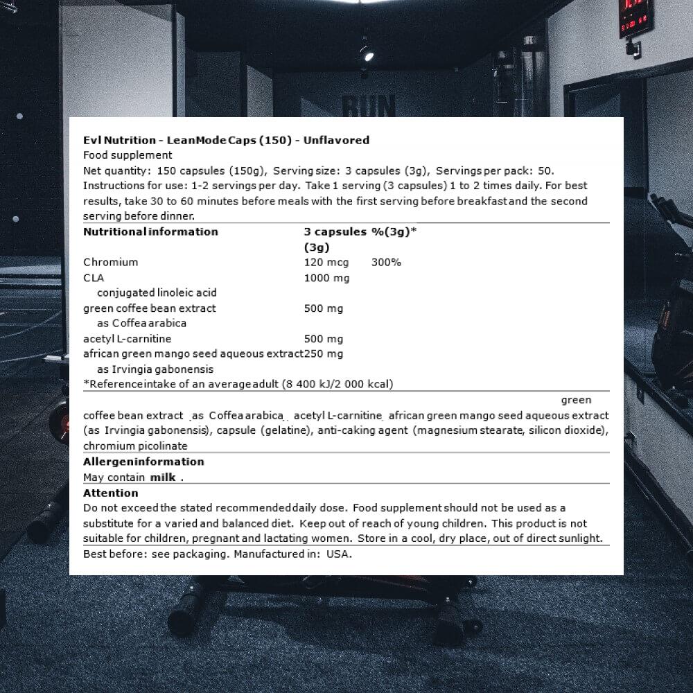 EVL Nutrition LeanMode Caps (150) Unflavored - Régime et gestion du poids 3/3