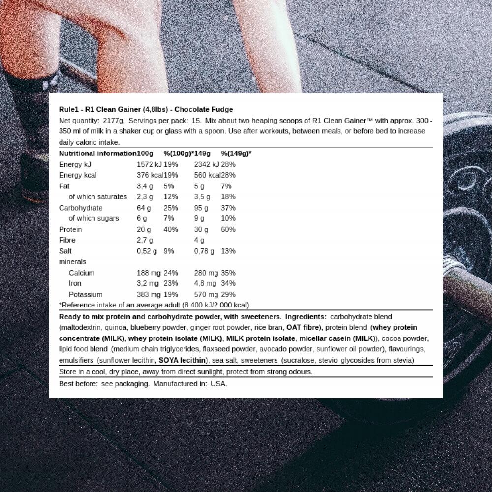 Rule1 R1 Clean Gainer (4,8lbs) Chocolate Fudge - Prise de poids - Sans Créatine 3/4