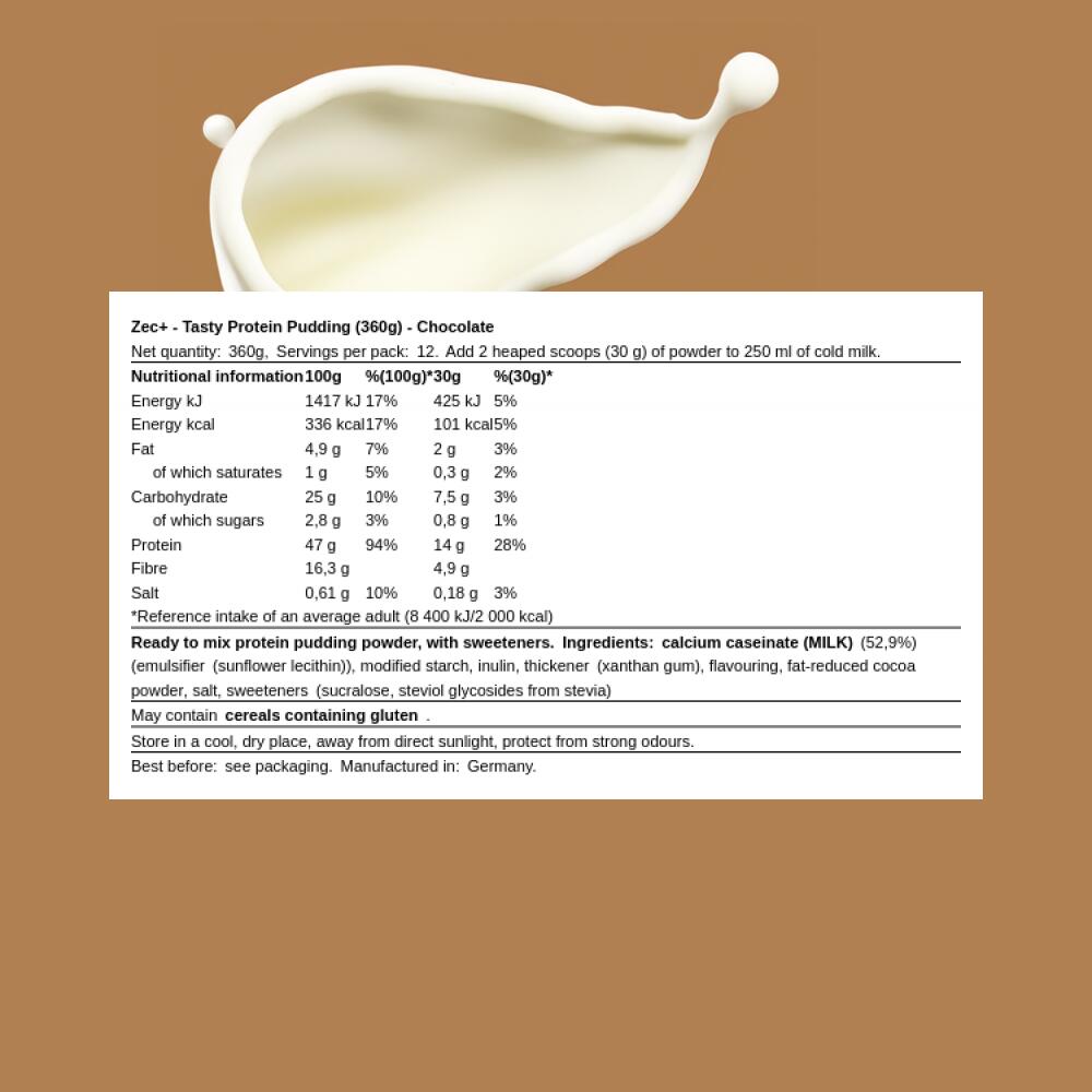 Zec+ Tasty Protein Pudding (360g) Chocolate - Aliments fonctionnels 3/3