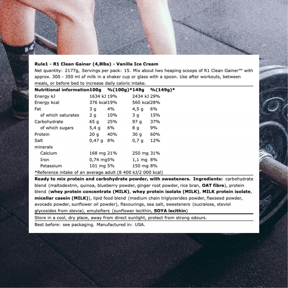 Rule1 R1 Clean Gainer (4,8lbs) Vanilla Ice Cream - Prise de poids 3/3