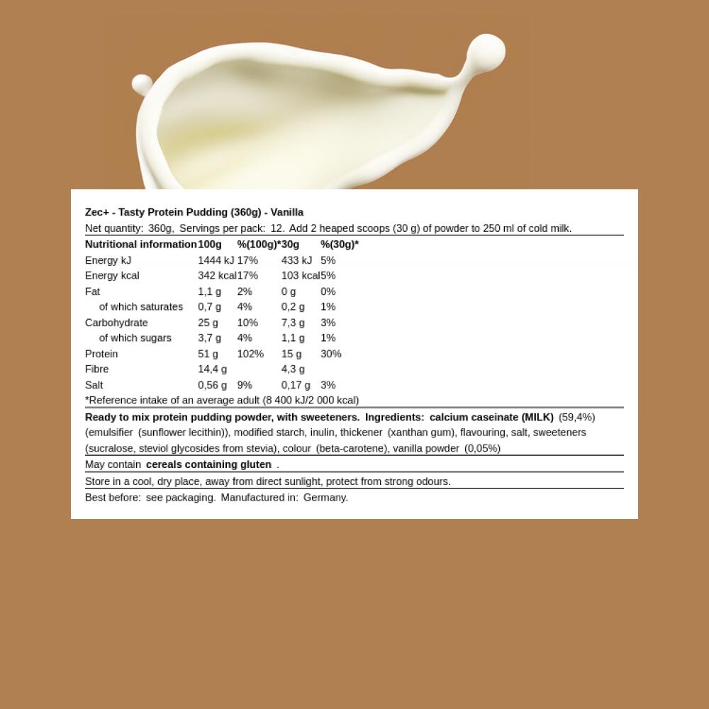 Zec+ Tasty Protein Pudding (360g) Vanilla - Functionele voeding 3/3