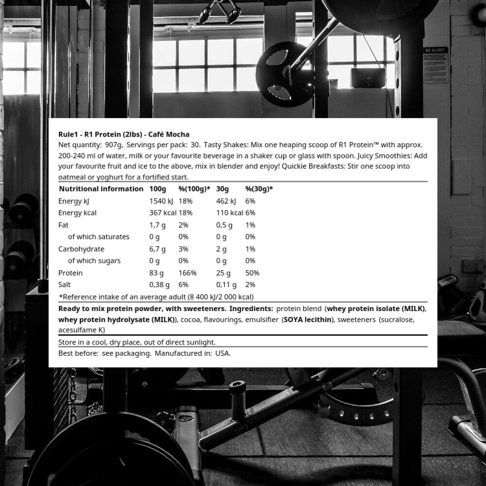 Rule1 R1 Protein Whey Isolate (2lbs) Café Mocha - Eiwitten - Wei-eiwit isolaat 3/3