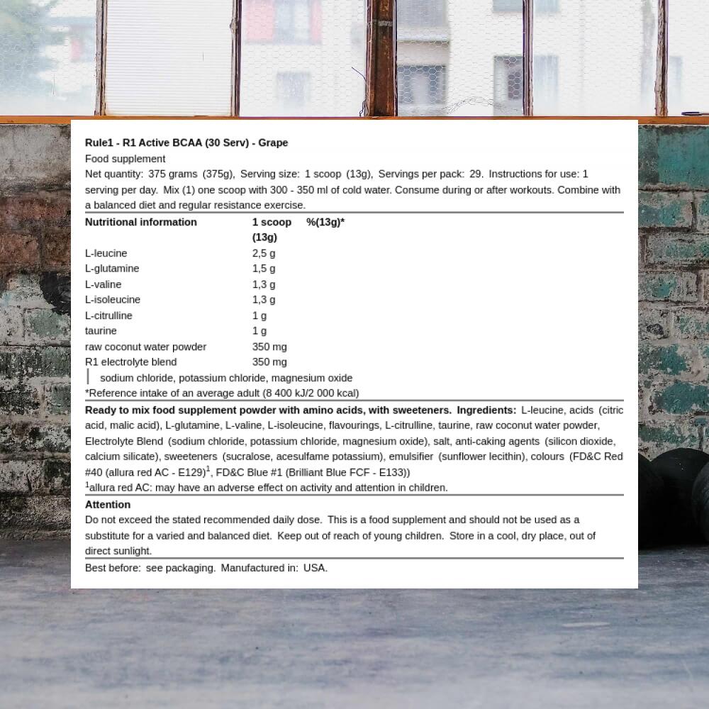 Rule1 R1 Active BCAA (30 Serv) Grape - Acides aminés - BCAA 3/3